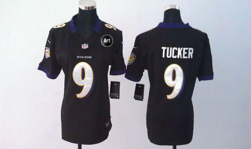  Ravens #9 Justin Tucker Black Alternate With Art Patch Women's Stitched NFL Elite Jersey