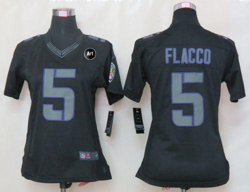  Ravens #5 Joe Flacco Black Impact With Art Patch Women's Stitched NFL Limited Jersey