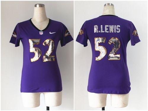  Ravens #52 Ray Lewis Purple Women's Stitched NFL Elite Handwork Sequin Lettering Jersey
