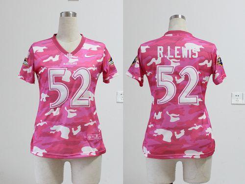  Ravens #52 Ray Lewis Pink Women's Stitched NFL Elite Camo Fashion Jersey