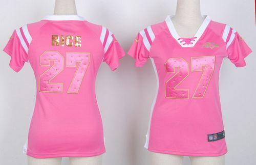  Ravens #27 Ray Rice Pink Women's Stitched NFL Elite Draft Him Shimmer Jersey