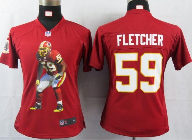  Redskins #59 London Fletcher Burgundy Red Team Color Women's Portrait Fashion NFL Game Jersey
