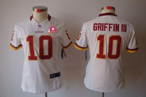  Redskins #10 Robert Griffin III White With 80TH Patch Women's Stitched NFL Limited Jersey