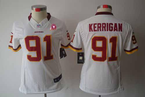  Redskins #91 Ryan Kerrigan White With 80TH Patch Women's Stitched NFL Limited Jersey