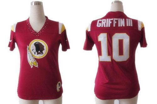  Redskins #10 Robert Griffin III Burgundy Red Women's Team Diamond Stitched NFL Elite Jersey