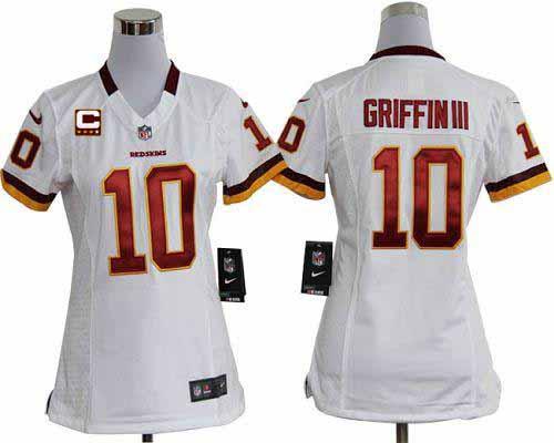  Redskins #10 Robert Griffin III White With C Patch Women's Stitched NFL Elite Jersey
