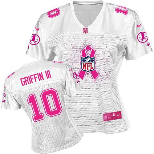  Redskins #10 Robert Griffin III White Women's Breast Cancer Awareness NFL Game Jersey