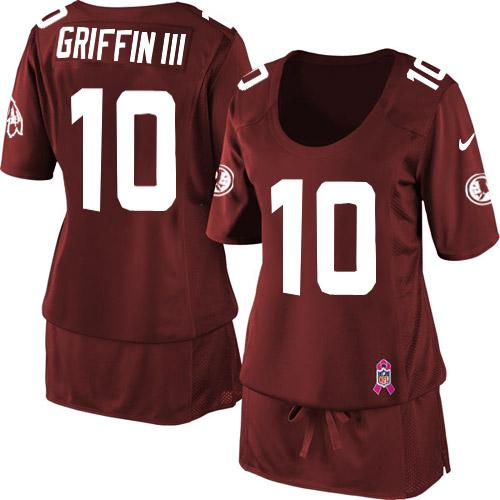  Redskins #10 Robert Griffin III Burgundy Red Team Color Women's Breast Cancer Awareness Stitched NFL Elite Jersey