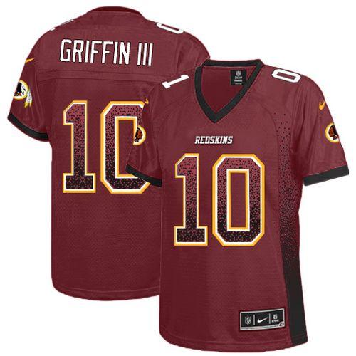  Redskins #10 Robert Griffin III Burgundy Red Team Color Women's Stitched NFL Elite Drift Fashion Jersey
