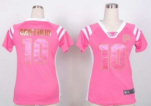  Redskins #10 Robert Griffin III Pink Women's Stitched NFL Elite Draft Him Shimmer Jersey