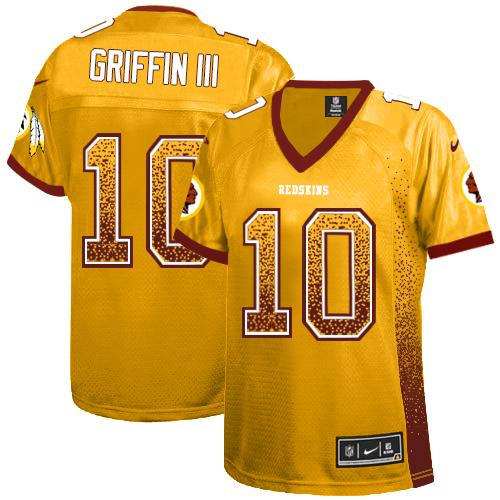  Redskins #10 Robert Griffin III Gold Women's Stitched NFL Elite Drift Fashion Jersey