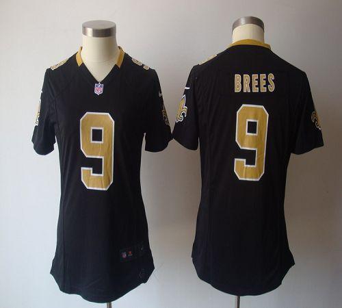  Saints #9 Drew Brees Black Team Color Women's NFL Game Jersey