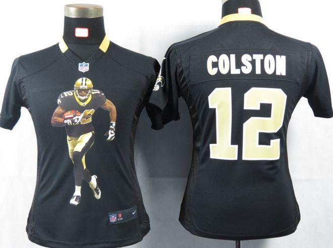  Saints #12 Marques Colston Black Team Color Women's Portrait Fashion NFL Game Jersey