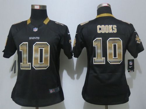  Saints #10 Brandin Cooks Black Team Color Women's Stitched NFL Elite Strobe Jersey