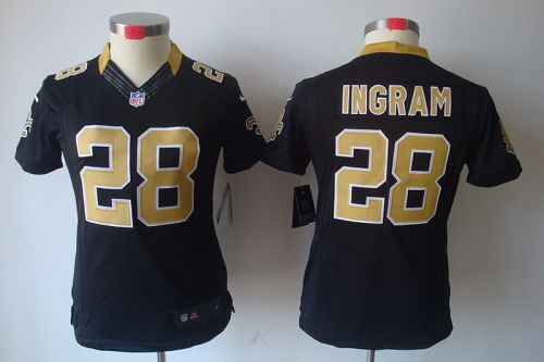  Saints #28 Mark Ingram Black Team Color Women's Stitched NFL Limited Jersey
