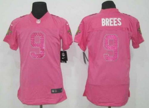  Saints #9 Drew Brees Pink Sweetheart Women's Stitched NFL Elite Jersey