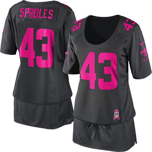  Saints #43 Darren Sproles Dark Grey Women's Breast Cancer Awareness Stitched NFL Elite Jersey
