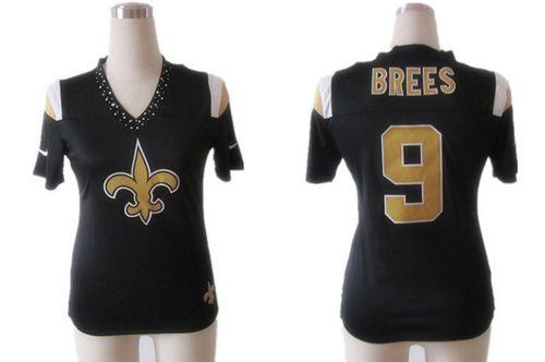  Saints #9 Drew Brees Black Women's Team Diamond Stitched NFL Elite Jersey