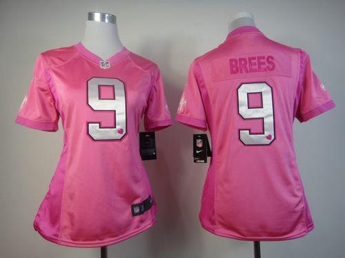  Saints #9 Drew Brees Pink Women's Be Luv'd Stitched NFL Elite Jersey