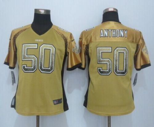  Saints #50 Stephone Anthony Gold Women's Stitched NFL Elite Drift Fashion Jersey