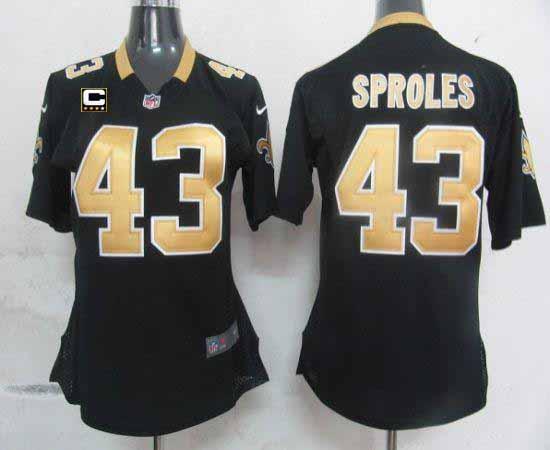 Saints #43 Darren Sproles Black Team Color With C Patch Women's Stitched NFL Elite Jersey