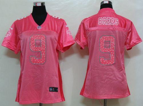  Saints #9 Drew Brees Pink Sweetheart Women's NFL Game Jersey
