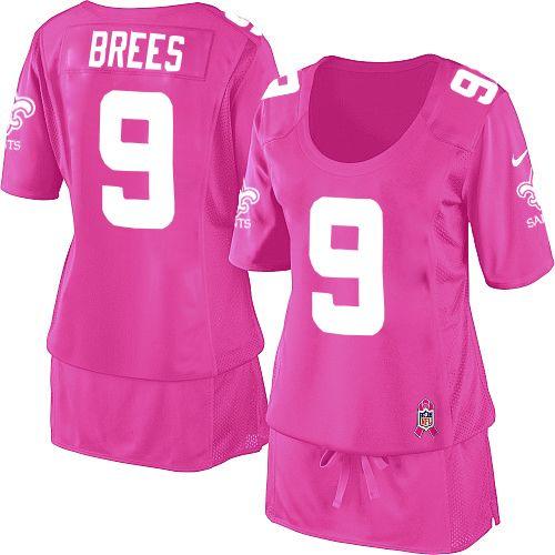  Saints #9 Drew Brees Pink Women's Breast Cancer Awareness Stitched NFL Elite Jersey