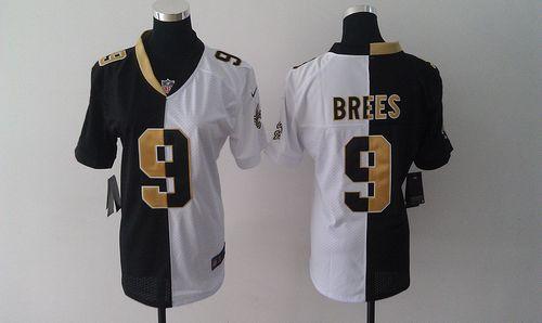  Saints #9 Drew Brees Black/White Women's Stitched NFL Elite Split Jersey