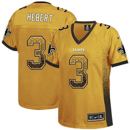  Saints #3 Bobby Hebert Gold Women's Stitched NFL Elite Drift Fashion Jersey