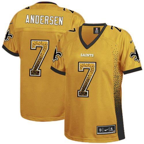  Saints #7 Morten Andersen Gold Women's Stitched NFL Elite Drift Fashion Jersey
