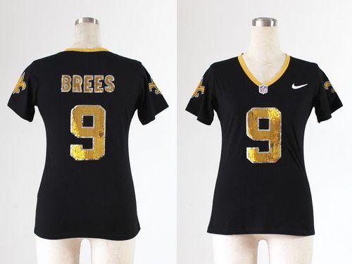  Saints #9 Drew Brees Black Team Color Handwork Sequin Lettering Women's Stitched NFL Elite Jersey