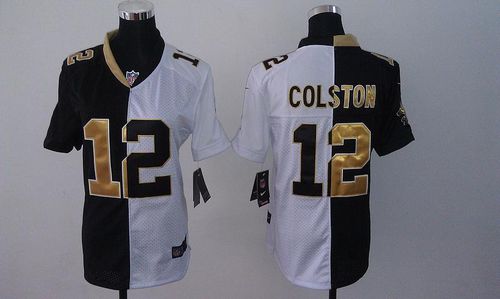  Saints #12 Marques Colston Black/White Women's Stitched NFL Elite Split Jersey
