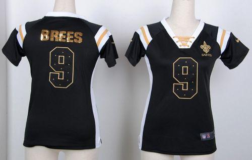  Saints #9 Drew Brees Black Women's Stitched NFL Elite Light Diamond Jersey