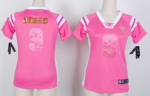  Saints #9 Drew Brees Pink Women's Stitched NFL Elite Draft Him Shimmer Jersey