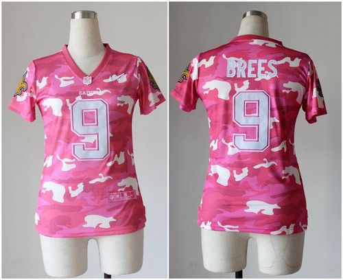  Saints #9 Drew Brees Pink Women's Stitched NFL Elite Camo Fashion Jersey