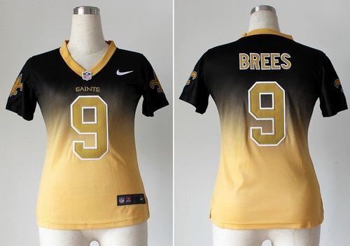  Saints #9 Drew Brees Black/Gold Women's Stitched NFL Elite Fadeaway Fashion Jersey
