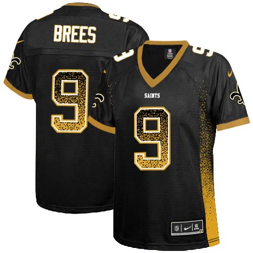  Saints #9 Drew Brees Black Team Color Women's Stitched NFL Elite Drift Fashion Jersey