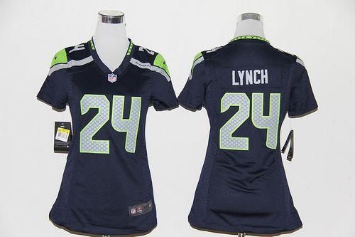  Seahawks #24 Marshawn Lynch Steel Blue Women's Stitched NFL Elite Jersey