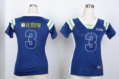  Seahawks #3 Russell Wilson Steel Blue Women's Stitched NFL Elite Light Diamond Jersey
