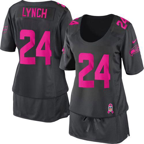  Seahawks #24 Marshawn Lynch Dark Grey Women's Breast Cancer Awareness Stitched NFL Elite Jersey