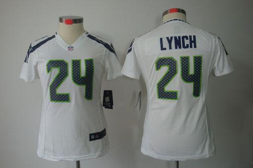  Seahawks #24 Marshawn Lynch White Women's Stitched NFL Limited Jersey