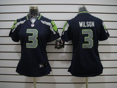  Seahawks #3 Russell Wilson Steel Blue Team Color Women's Stitched NFL Limited Jersey