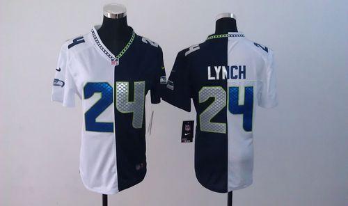  Seahawks #24 Marshawn Lynch Steel Blue/White Women's Stitched NFL Elite Split Jersey