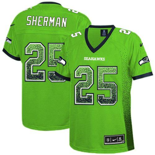  Seahawks #25 Richard Sherman Green Women's Stitched NFL Elite Drift Fashion Jersey