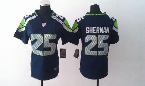  Seahawks #25 Richard Sherman Steel Blue Team Color Women's Stitched NFL Elite Jersey