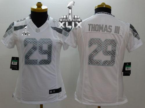  Seahawks #29 Earl Thomas III White Super Bowl XLIX Women's Stitched NFL Limited Platinum Jersey