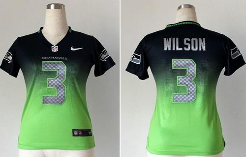  Seahawks #3 Russell Wilson Steel Blue/Green Women's Stitched NFL Elite Fadeaway Fashion Jersey