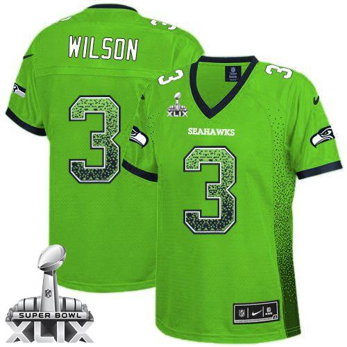 Seahawks #3 Russell Wilson Green Super Bowl XLIX Women's Stitched NFL Elite Drift Fashion Jersey