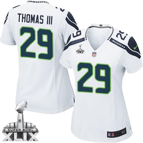  Seahawks #29 Earl Thomas III White Super Bowl XLIX Women's Stitched NFL Elite Jersey