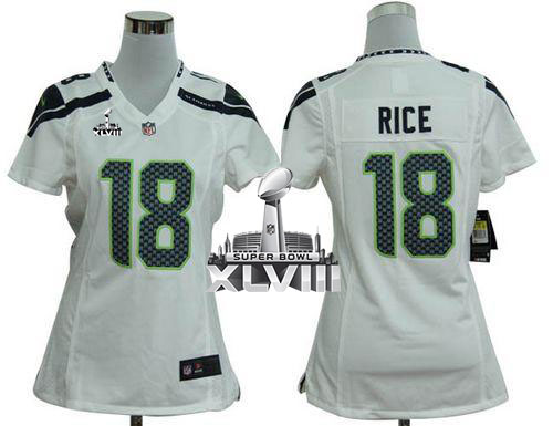  Seahawks #18 Sidney Rice White Super Bowl XLVIII Women's Stitched NFL Elite Jersey